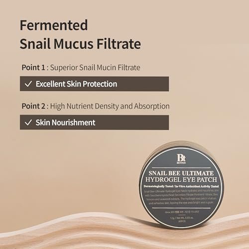 BENTON Snail Bee Ultimate Hydrogel Eye Patches - Hydrating Snail Mucin, Reusable & Cooling (60 Patches) Avelisse