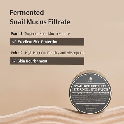 BENTON Snail Bee Ultimate Hydrogel Eye Patches - Hydrating Snail Mucin, Reusable & Cooling (60 Patches) Avelisse