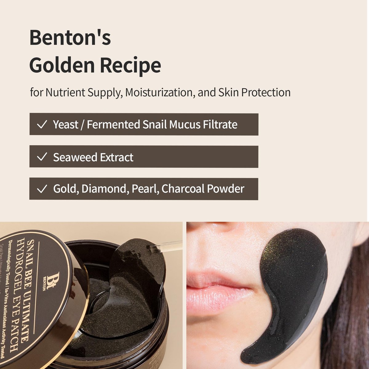 BENTON Snail Bee Ultimate Hydrogel Eye Patches - Hydrating Snail Mucin, Reusable & Cooling (60 Patches) Avelisse
