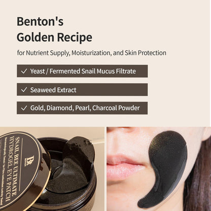 BENTON Snail Bee Ultimate Hydrogel Eye Patches - Hydrating Snail Mucin, Reusable & Cooling (60 Patches) Avelisse