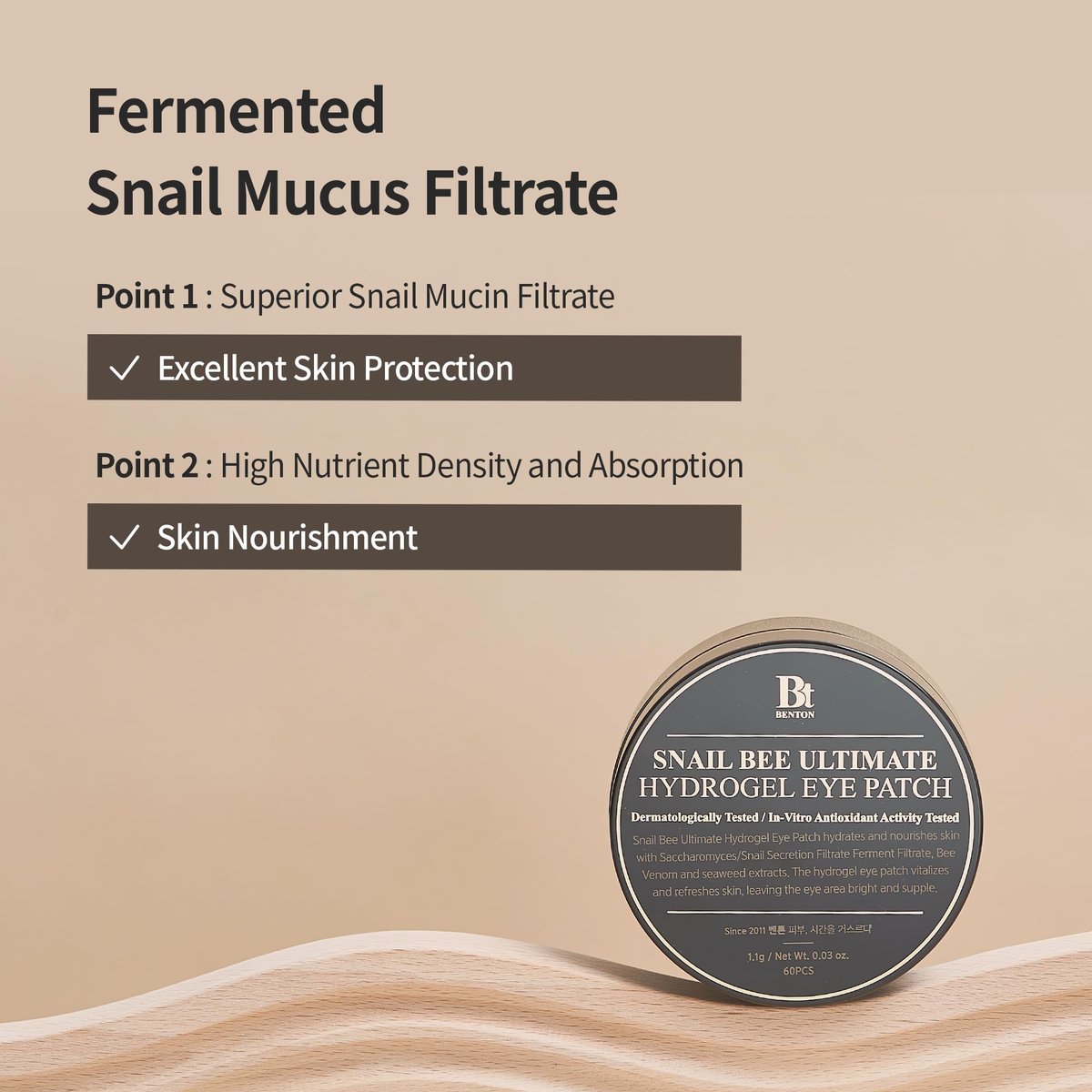 BENTON Snail Bee Ultimate Hydrogel Eye Patches - Hydrating Snail Mucin, Reusable & Cooling (60 Patches) Avelisse