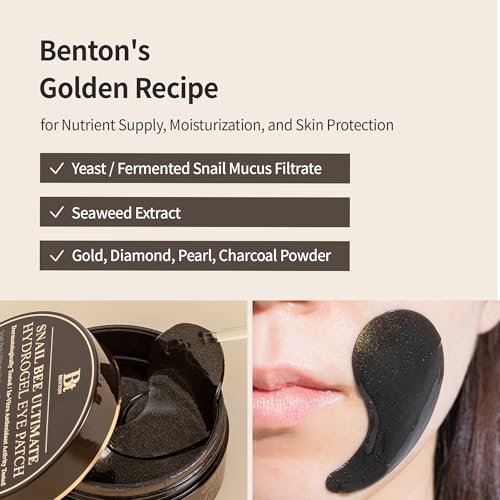 BENTON Snail Bee Ultimate Hydrogel Eye Patches - Hydrating Snail Mucin, Reusable & Cooling (60 Patches) Avelisse