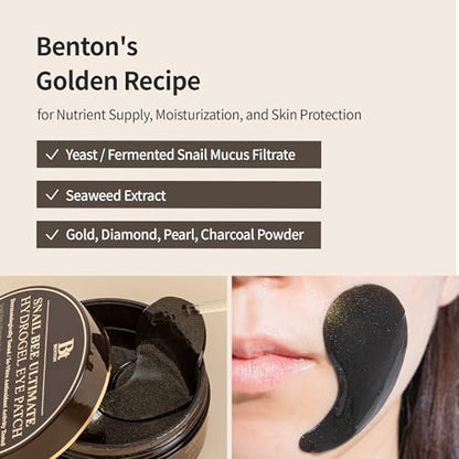 BENTON Snail Bee Ultimate Hydrogel Eye Patches - Hydrating Snail Mucin, Reusable & Cooling (60 Patches) Avelisse