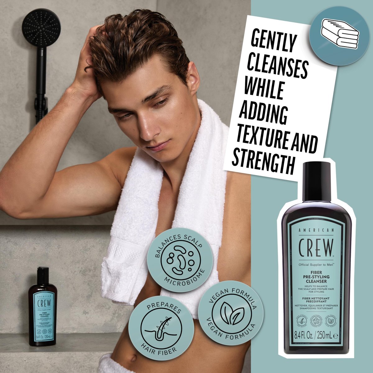 AMERICAN CREW Men's Pre-Styler Fiber Shampoo for Damaged & Fine Hair, Strengthening Shampoo Adds Thickness & Shine, Vegan, 8.4 fl oz Avelisse
