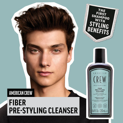 AMERICAN CREW Men's Pre-Styler Fiber Shampoo for Damaged & Fine Hair, Strengthening Shampoo Adds Thickness & Shine, Vegan, 8.4 fl oz Avelisse
