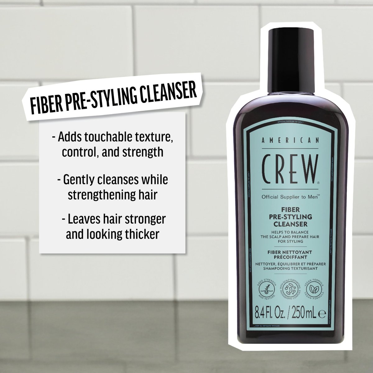 AMERICAN CREW Men's Pre-Styler Fiber Shampoo for Damaged & Fine Hair, Strengthening Shampoo Adds Thickness & Shine, Vegan, 8.4 fl oz Avelisse