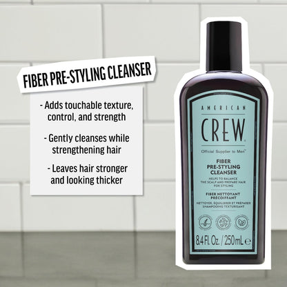 AMERICAN CREW Men's Pre-Styler Fiber Shampoo for Damaged & Fine Hair, Strengthening Shampoo Adds Thickness & Shine, Vegan, 8.4 fl oz Avelisse