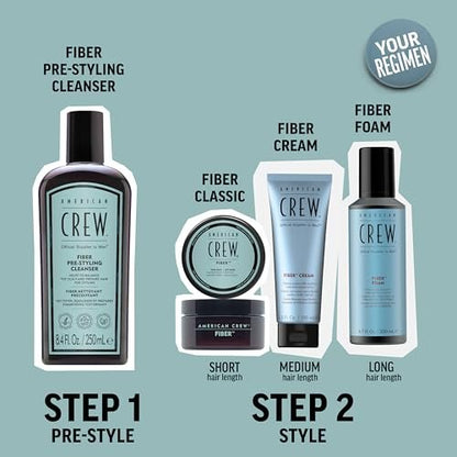 AMERICAN CREW Men's Pre-Styler Fiber Shampoo for Damaged & Fine Hair, Strengthening Shampoo Adds Thickness & Shine, Vegan, 8.4 fl oz Avelisse