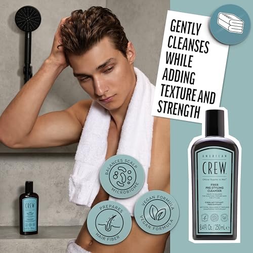AMERICAN CREW Men's Pre-Styler Fiber Shampoo for Damaged & Fine Hair, Strengthening Shampoo Adds Thickness & Shine, Vegan, 8.4 fl oz Avelisse