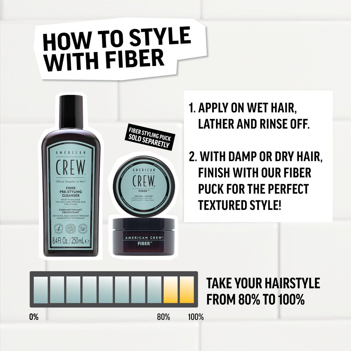 AMERICAN CREW Men's Pre-Styler Fiber Shampoo for Damaged & Fine Hair, Strengthening Shampoo Adds Thickness & Shine, Vegan, 8.4 fl oz Avelisse