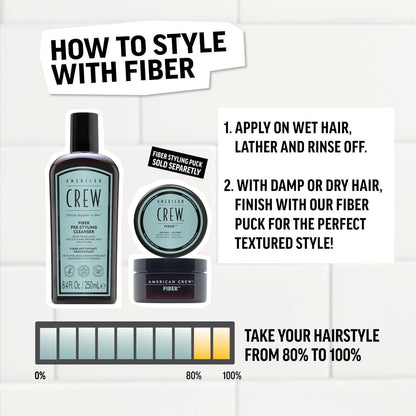 AMERICAN CREW Men's Pre-Styler Fiber Shampoo for Damaged & Fine Hair, Strengthening Shampoo Adds Thickness & Shine, Vegan, 8.4 fl oz Avelisse