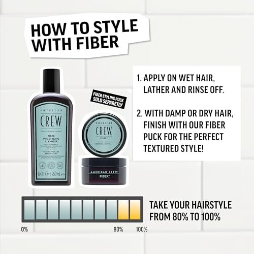 AMERICAN CREW Men's Pre-Styler Fiber Shampoo for Damaged & Fine Hair, Strengthening Shampoo Adds Thickness & Shine, Vegan, 8.4 fl oz Avelisse