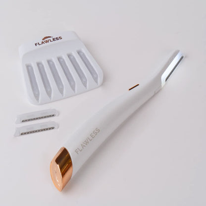 Finishing Touch Flawless Dermaplane Glo Lighted Facial Exfoliator – Non-Vibrating, Includes 6 Replacement Heads, White/Rose Gold Avelisse