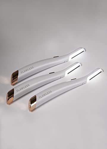Finishing Touch Flawless Dermaplane Glo Lighted Facial Exfoliator – Non-Vibrating, Includes 6 Replacement Heads, White/Rose Gold Avelisse