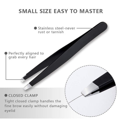 Professional Stainless Steel Tweezers Set 5-Piece with Scissors and Leather Travel Case - Precision Eyebrow, Splinter & Ingrown Hair Removal Tool Kit