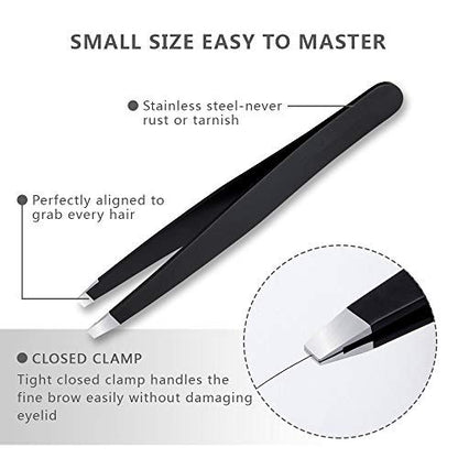 Professional Stainless Steel Tweezers Set 5-Piece with Scissors and Leather Travel Case - Precision Eyebrow, Splinter & Ingrown Hair Removal Tool Kit