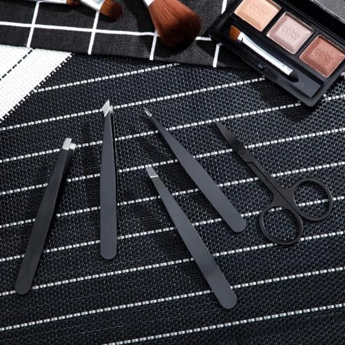 Professional Stainless Steel Tweezers Set 5-Piece with Scissors and Leather Travel Case - Precision Eyebrow, Splinter & Ingrown Hair Removal Tool Kit - görsel 8