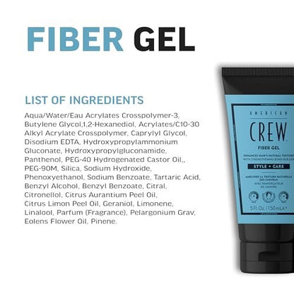 AMERICAN CREW Fiber Gel – Hybrid Styling Hair Gel for Men, Medium Hold, Natural Finish, 5 fl oz Avelisse