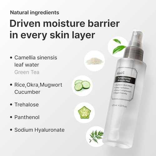 DearKlairs Fundamental Ampoule Mist - 75% Green Tea Korean Face Toner Spray, Lightweight Hydrating Mist for Dewy Healthy Glow, Makeup Setting, Fragrance-Free, 4.22 Fl Oz Avelisse