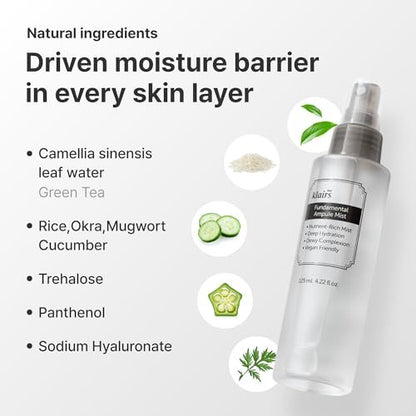 DearKlairs Fundamental Ampoule Mist - 75% Green Tea Korean Face Toner Spray, Lightweight Hydrating Mist for Dewy Healthy Glow, Makeup Setting, Fragrance-Free, 4.22 Fl Oz Avelisse