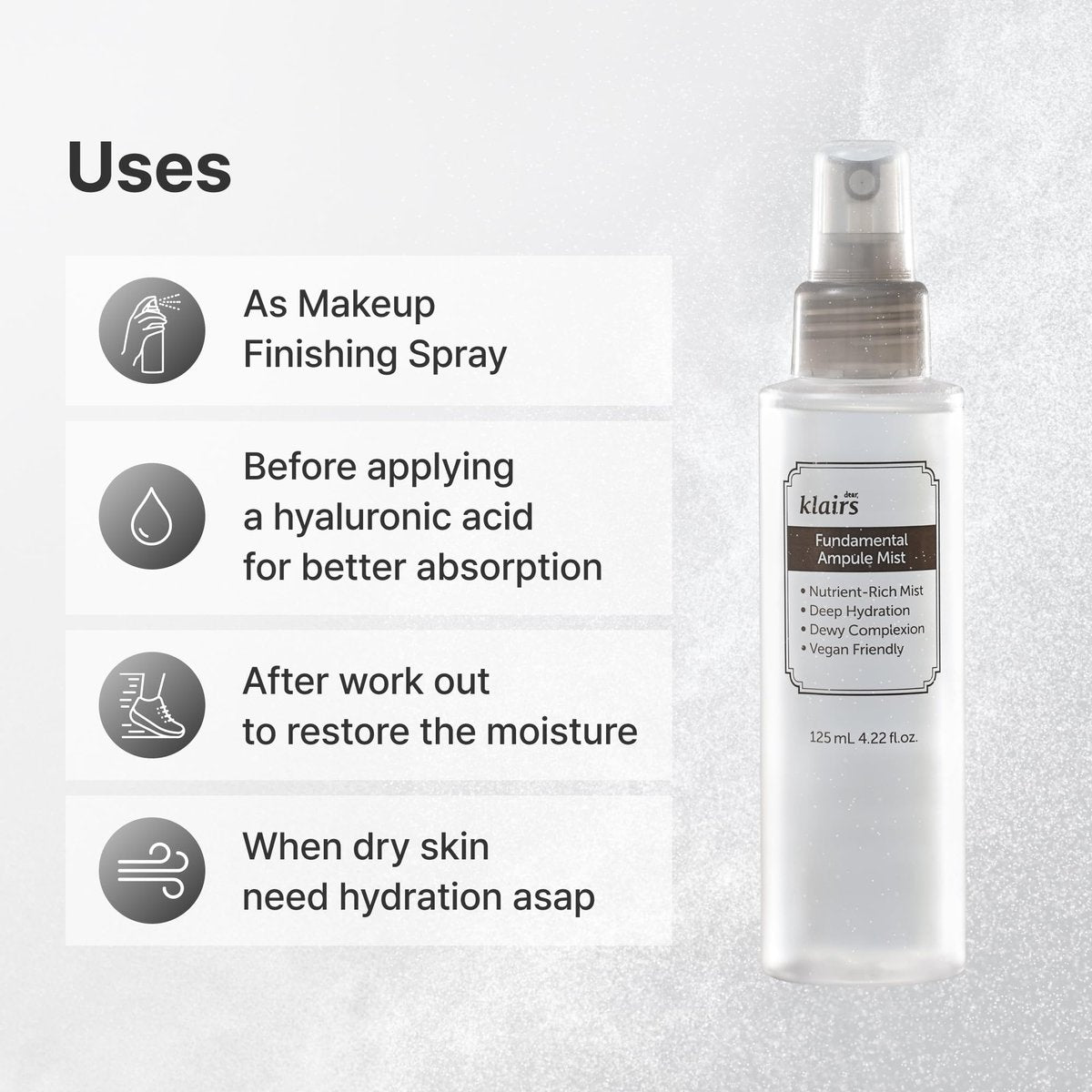 DearKlairs Fundamental Ampoule Mist - 75% Green Tea Korean Face Toner Spray, Lightweight Hydrating Mist for Dewy Healthy Glow, Makeup Setting, Fragrance-Free, 4.22 Fl Oz Avelisse