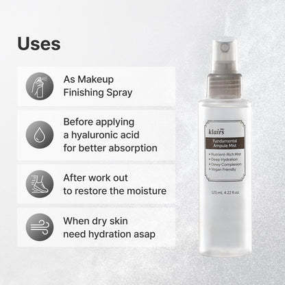 DearKlairs Fundamental Ampoule Mist - 75% Green Tea Korean Face Toner Spray, Lightweight Hydrating Mist for Dewy Healthy Glow, Makeup Setting, Fragrance-Free, 4.22 Fl Oz Avelisse