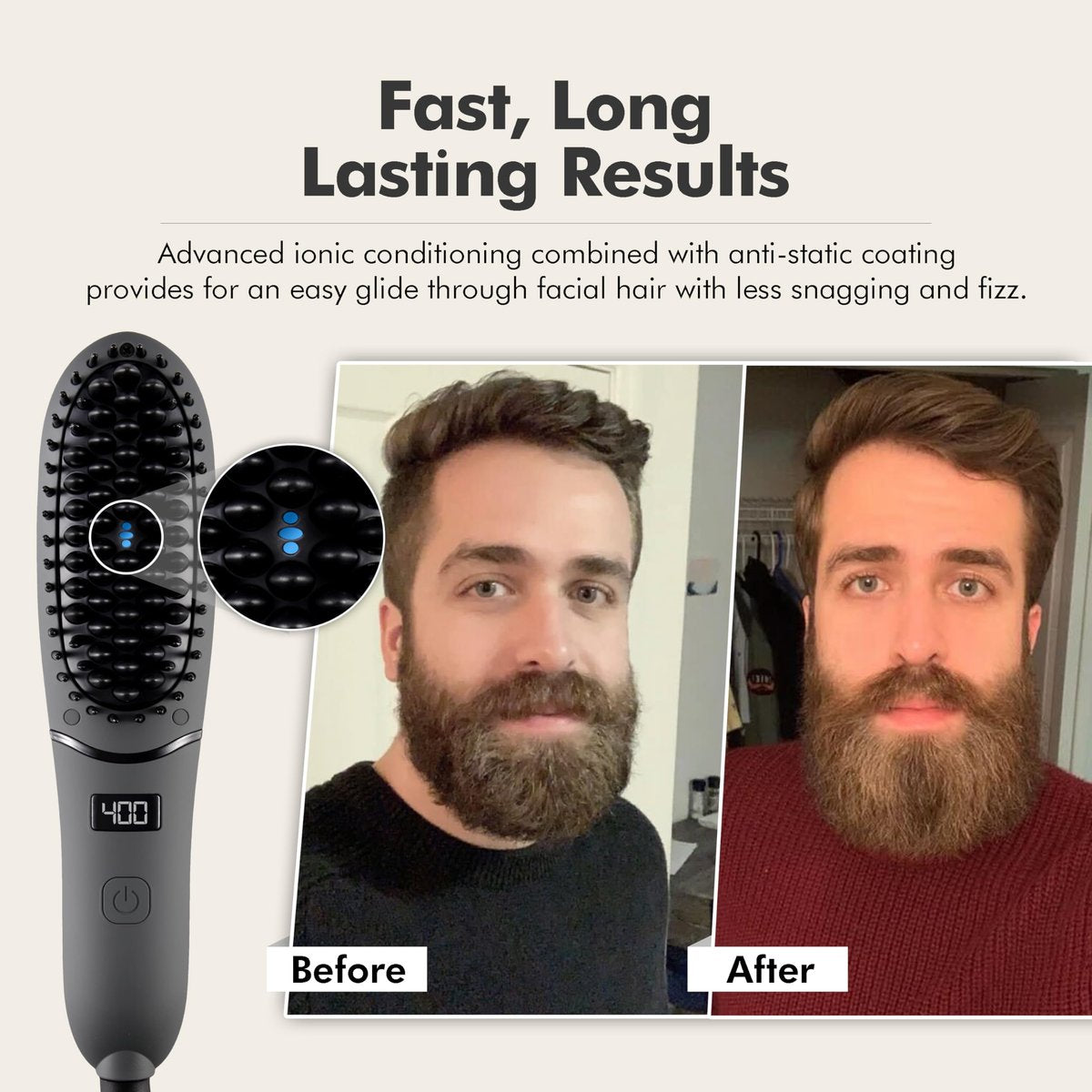 Aberlite Pocket Compact Beard Straightener for Men - Ionic & Anti-Scald Technology - Ceramic Heat Brush Comb for Home and Travel Avelisse