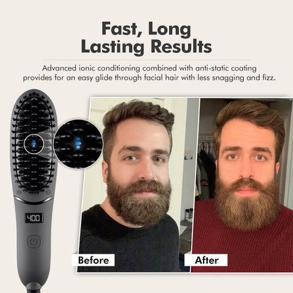 Aberlite Pocket Compact Beard Straightener for Men - Ionic & Anti-Scald Technology - Ceramic Heat Brush Comb for Home and Travel Avelisse