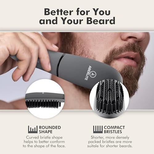 Aberlite Pocket Compact Beard Straightener for Men - Ionic & Anti-Scald Technology - Ceramic Heat Brush Comb for Home and Travel Avelisse