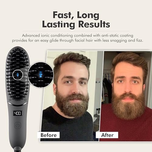 Aberlite Pocket Compact Beard Straightener for Men - Ionic & Anti-Scald Technology - Ceramic Heat Brush Comb for Home and Travel Avelisse