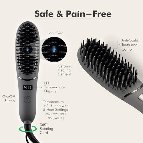 Aberlite Pocket Compact Beard Straightener for Men - Ionic & Anti-Scald Technology - Ceramic Heat Brush Comb for Home and Travel Avelisse