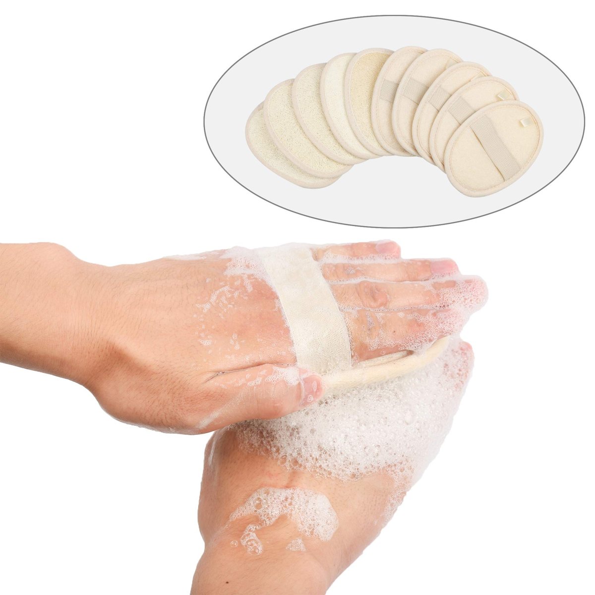 10-Pack Exfoliating Loofah Sponge Pads - Natural Luffa & Terry Cloth Body Scrubbers for Shower & Bath - Mooerca (Sage) - görsel 7