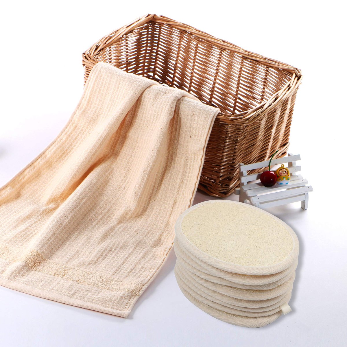 10-Pack Exfoliating Loofah Sponge Pads - Natural Luffa & Terry Cloth Body Scrubbers for Shower & Bath - Mooerca (Sage) - görsel 9