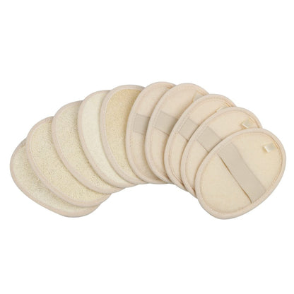 10-Pack Exfoliating Loofah Sponge Pads - Natural Luffa & Terry Cloth Body Scrubbers for Shower & Bath - Mooerca (Sage)