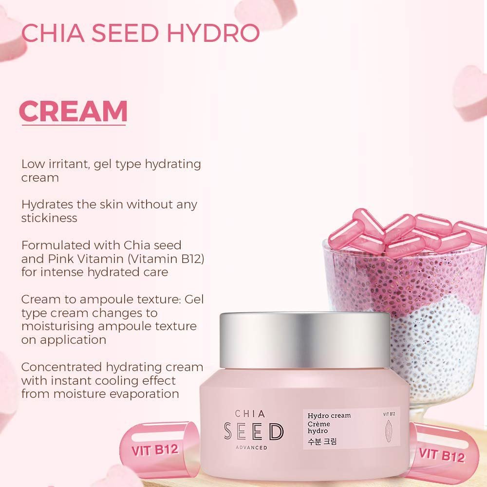The Face Shop Chia Seed Advanced Hydro Cream - Concentrated Gel Type Hydrating Face Moisturizer with Instant Cooling Effect, 1.76 Fl Oz - görsel 4