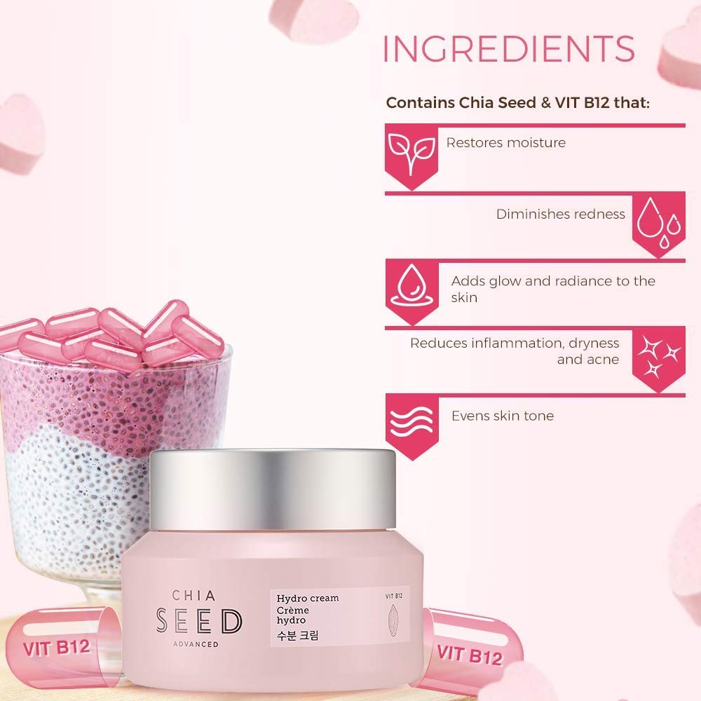 The Face Shop Chia Seed Advanced Hydro Cream - Concentrated Gel Type Hydrating Face Moisturizer with Instant Cooling Effect, 1.76 Fl Oz - görsel 6