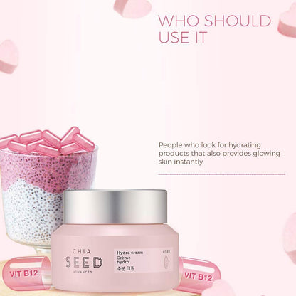 The Face Shop Chia Seed Advanced Hydro Cream - Concentrated Gel Type Hydrating Face Moisturizer with Instant Cooling Effect, 1.76 Fl Oz
