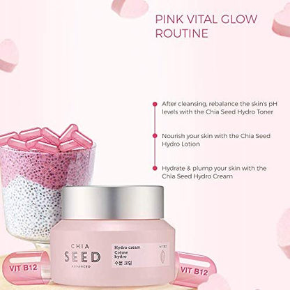 The Face Shop Chia Seed Advanced Hydro Cream - Concentrated Gel Type Hydrating Face Moisturizer with Instant Cooling Effect, 1.76 Fl Oz