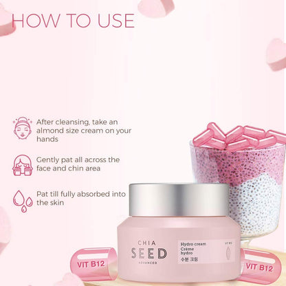 The Face Shop Chia Seed Advanced Hydro Cream - Concentrated Gel Type Hydrating Face Moisturizer with Instant Cooling Effect, 1.76 Fl Oz