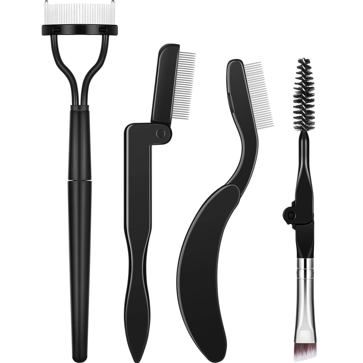 Boao 4-Piece Folding Eyebrow Comb & Eyelash Separator Set - Black, Stainless Steel & Plastic Grooming Tools - görsel 2