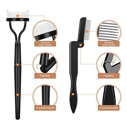 Boao 4-Piece Folding Eyebrow Comb & Eyelash Separator Set - Black, Stainless Steel & Plastic Grooming Tools