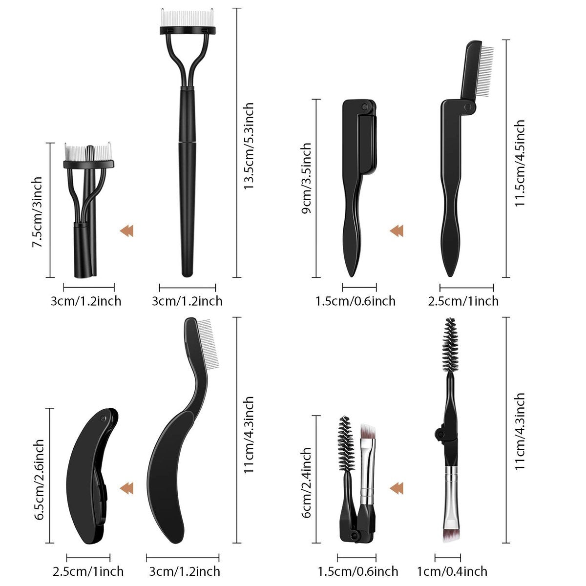 Boao 4-Piece Folding Eyebrow Comb & Eyelash Separator Set - Black, Stainless Steel & Plastic Grooming Tools - görsel 4