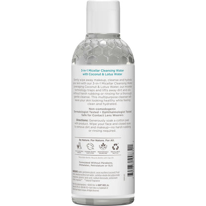 Burt's Bees Micellar Cleansing Water with Coconut & Lotus Extract, 8 oz – Gentle Makeup Remover & Facial Cleanser