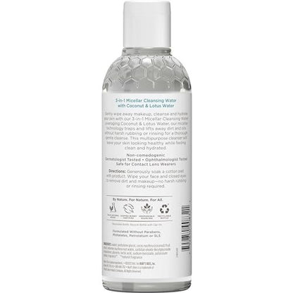 Burt's Bees Micellar Cleansing Water with Coconut & Lotus Extract, 8 oz – Gentle Makeup Remover & Facial Cleanser