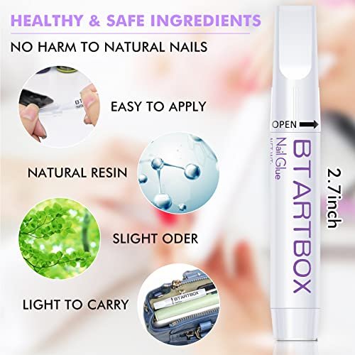 BTArtbox Nail Glue for Acrylic Nails and Press On Nails – 8 Pack Super Bond Adhesive for Fake Nails Tips, Long Lasting, 0.07 oz Each - görsel 6