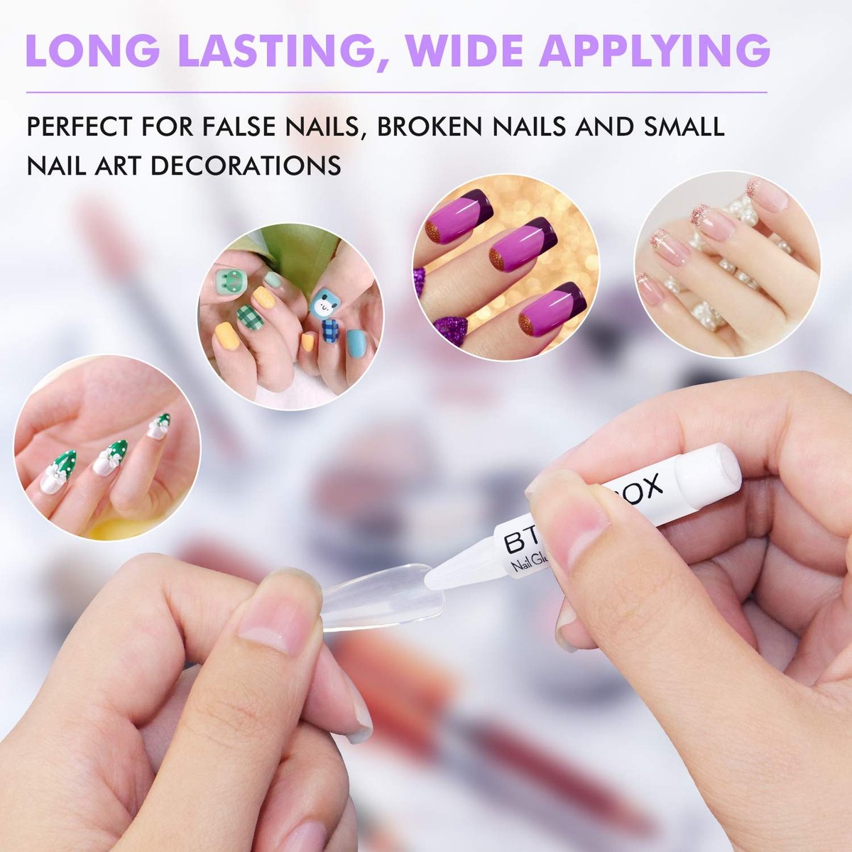 BTArtbox Nail Glue for Acrylic Nails and Press On Nails – 8 Pack Super Bond Adhesive for Fake Nails Tips, Long Lasting, 0.07 oz Each - görsel 3