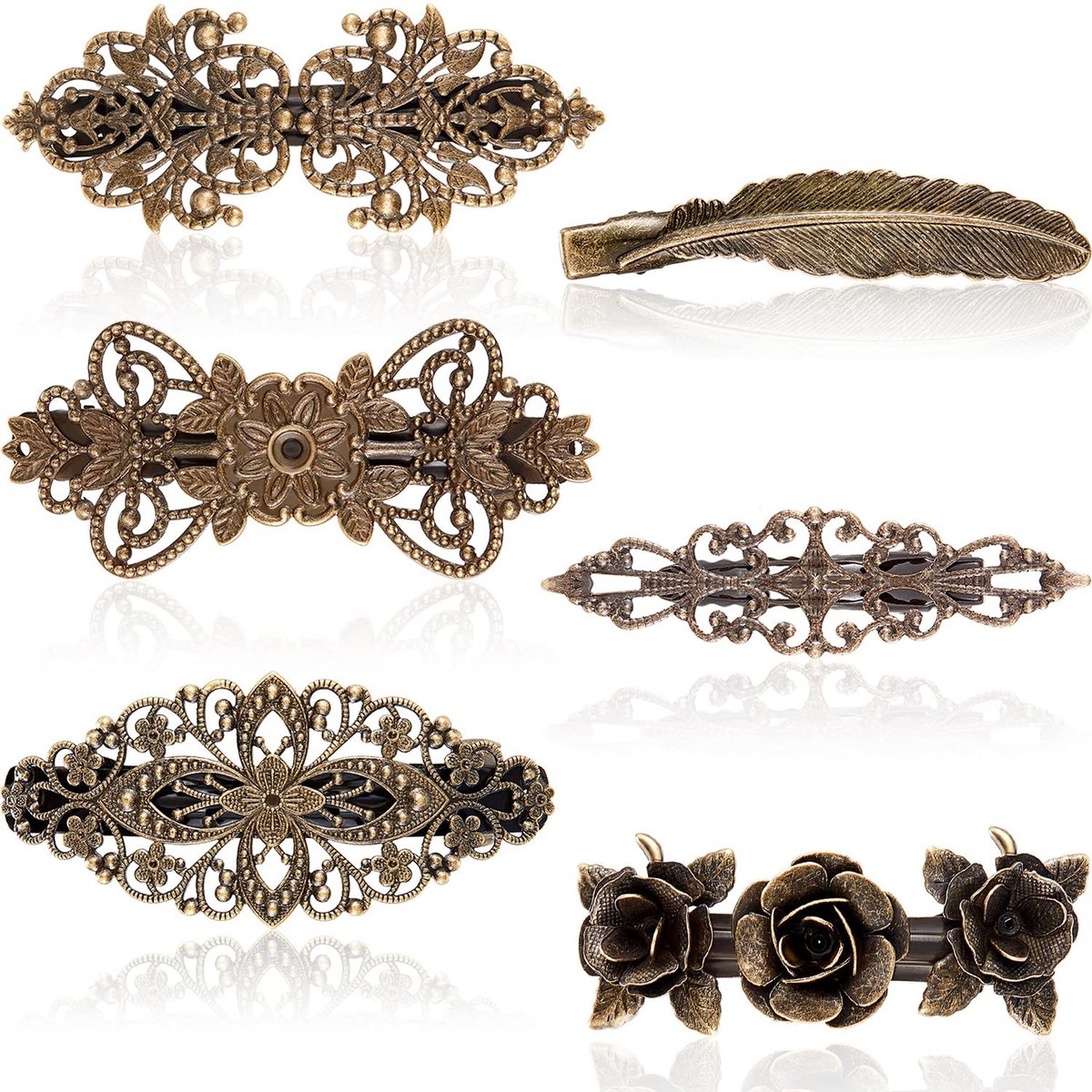 WILLBOND 6-Piece Vintage Hair Barrettes - Retro French Flower Metal Clips for Women - görsel 1