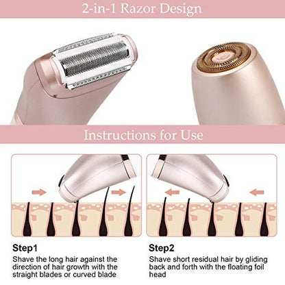 RenFox Electric Razor for Women - Painless 2-in-1 Shaver, Wet & Dry, Rechargeable, Rose Gold Avelisse