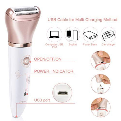 RenFox Electric Razor for Women - Painless 2-in-1 Shaver, Wet & Dry, Rechargeable, Rose Gold Avelisse