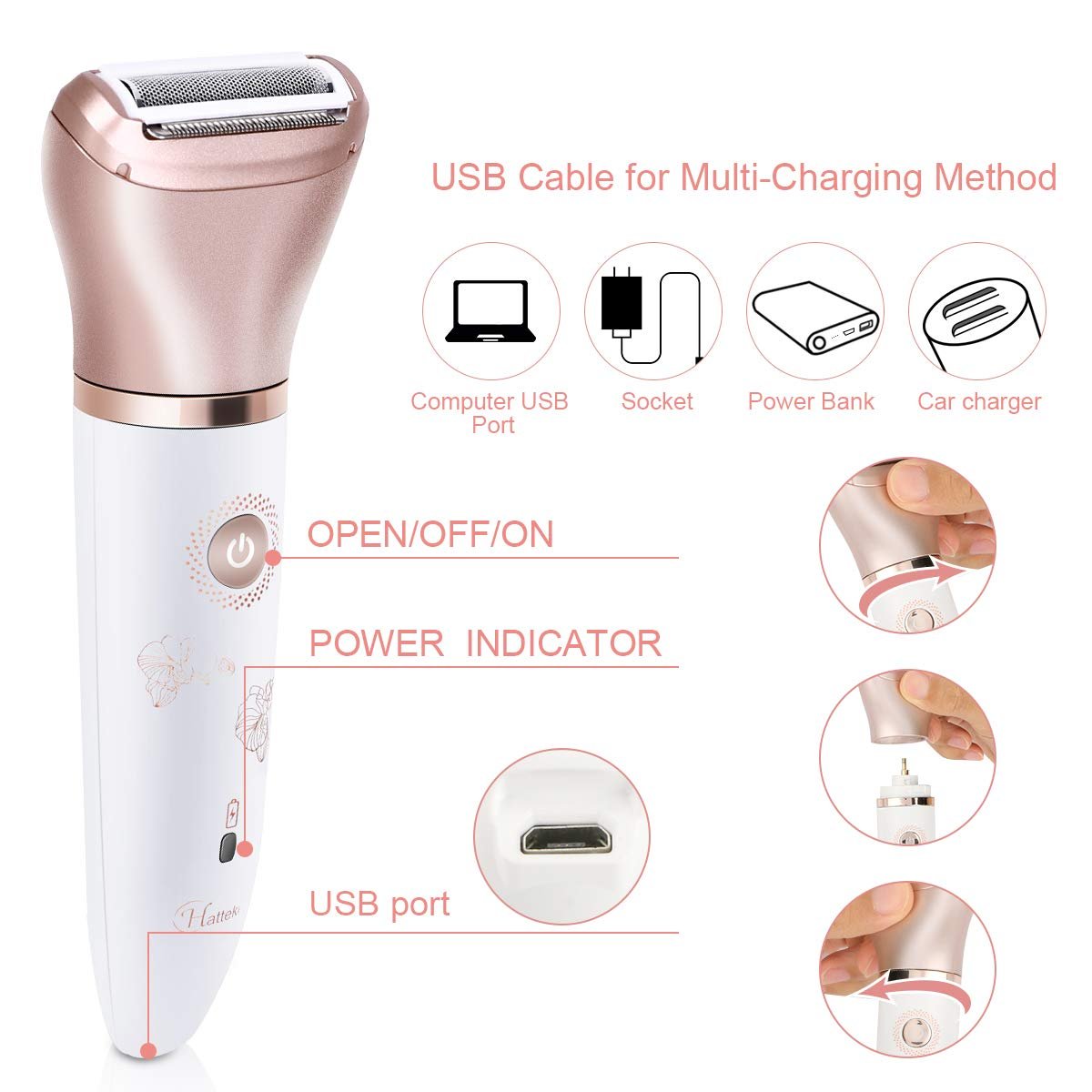 RenFox Electric Razor for Women - Painless 2-in-1 Shaver, Wet & Dry, Rechargeable, Rose Gold Avelisse